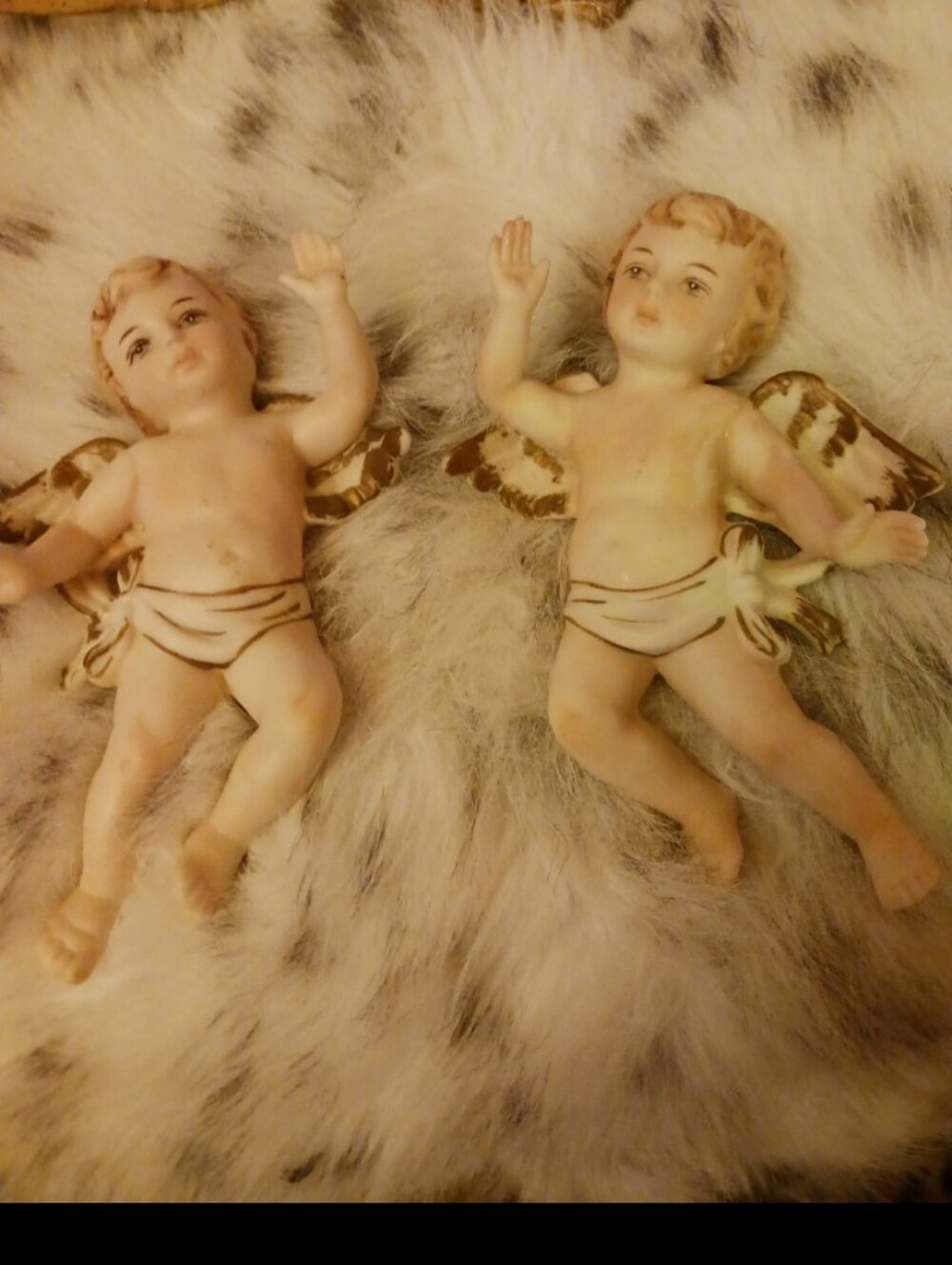 Hand-Painted Cherub Figurines in Cream and Brown - Decorative Home Accent